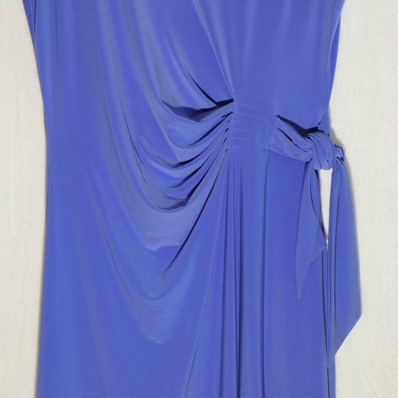 Chaus SZ L Asymmetrical Blue Dress Polyester Spandex w/ Integrated Tie Belt - Picture 2 of 5